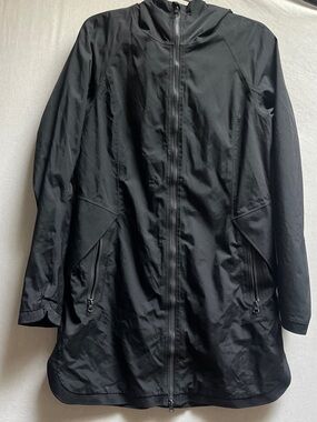 Lululemon Black Hooded Long Rain Jacket Coat Size 8